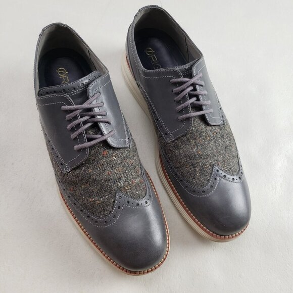 Cole Haan Lunargrand Oxford Mens 11 Gray Leather Wool Wingtip Lace Up Dress Shoe - Picture 1 of 12